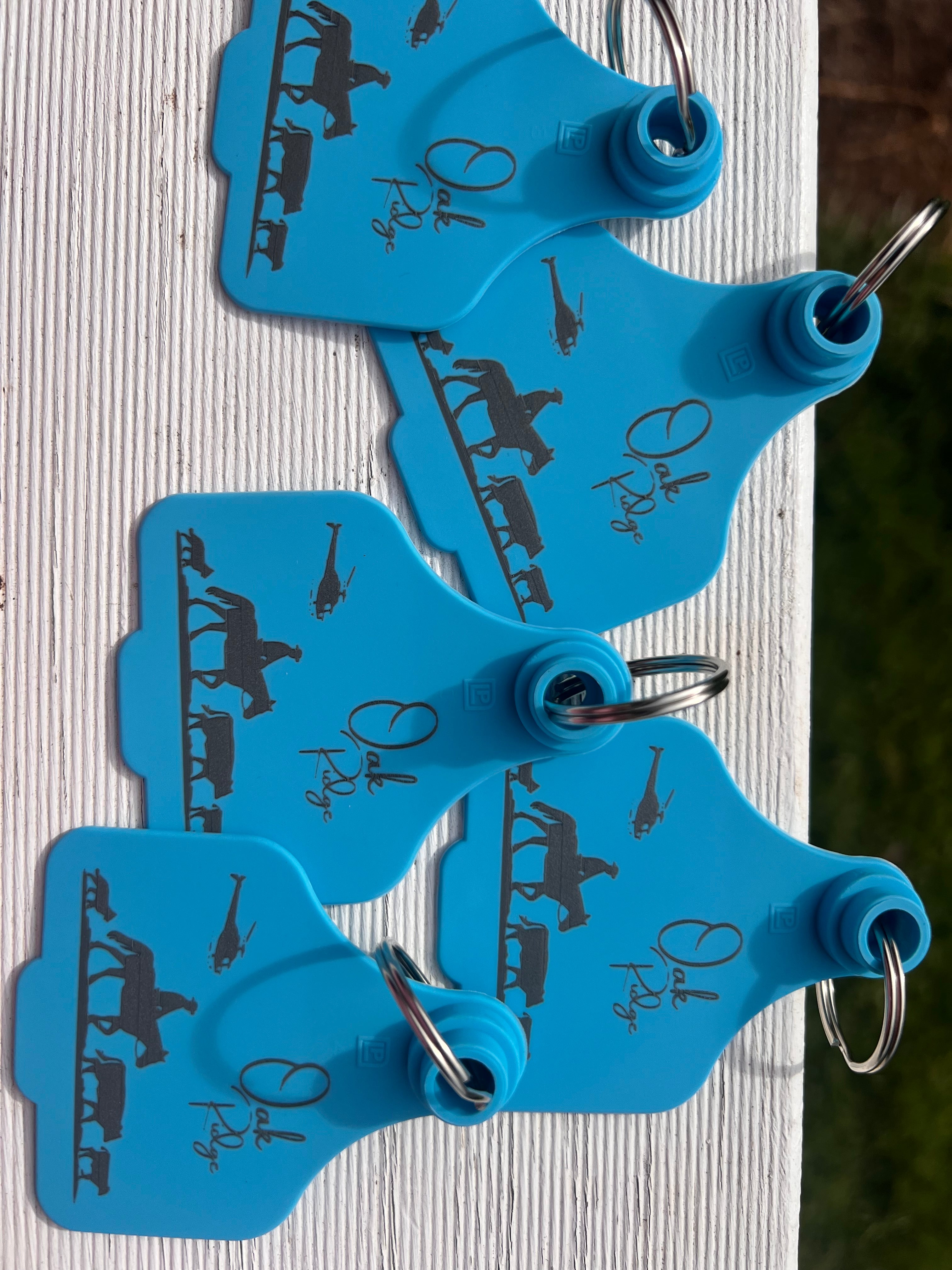 Blue cattle tag keyrings